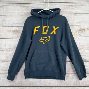 Fox Racing Logo Hoodie Sweatshirt Adult Size Small Blue/Gold Drawstring
